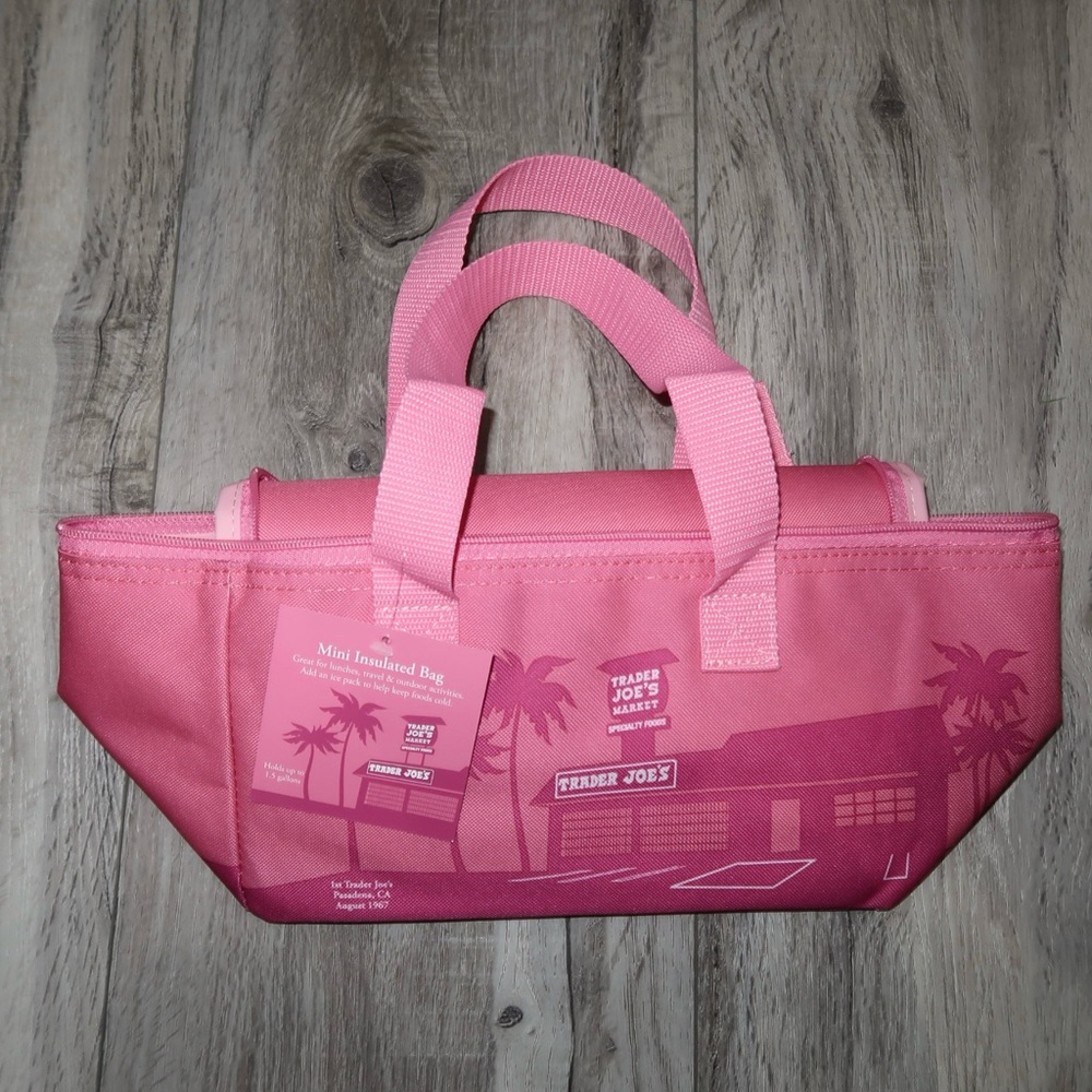 Pink Tote Bag with Sturdy Handles and Cityscape Design